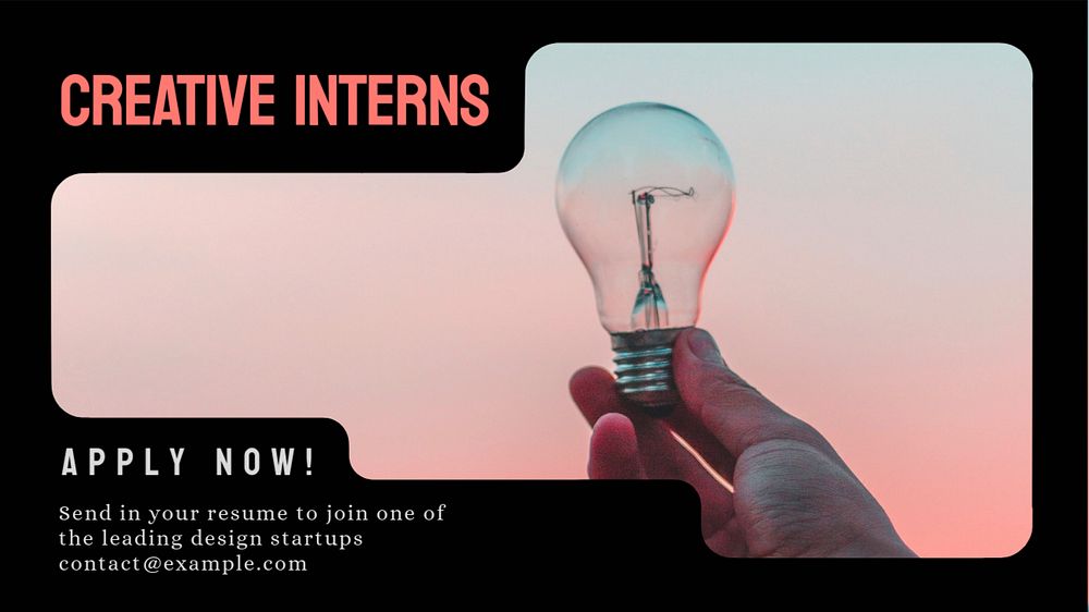 Creative interns recruitment blog banner template, editable design 