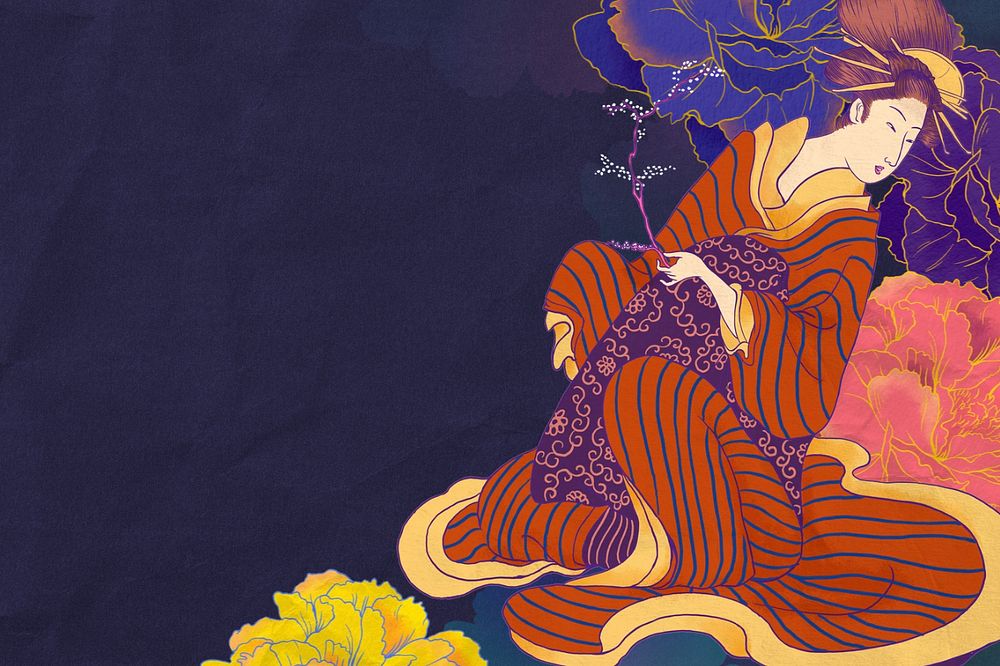 Customizable aesthetic vintage Japanese woman, ukiyo-e remix