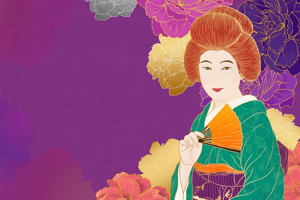 Editable aesthetic vintage Japanese woman, ukiyo-e remix