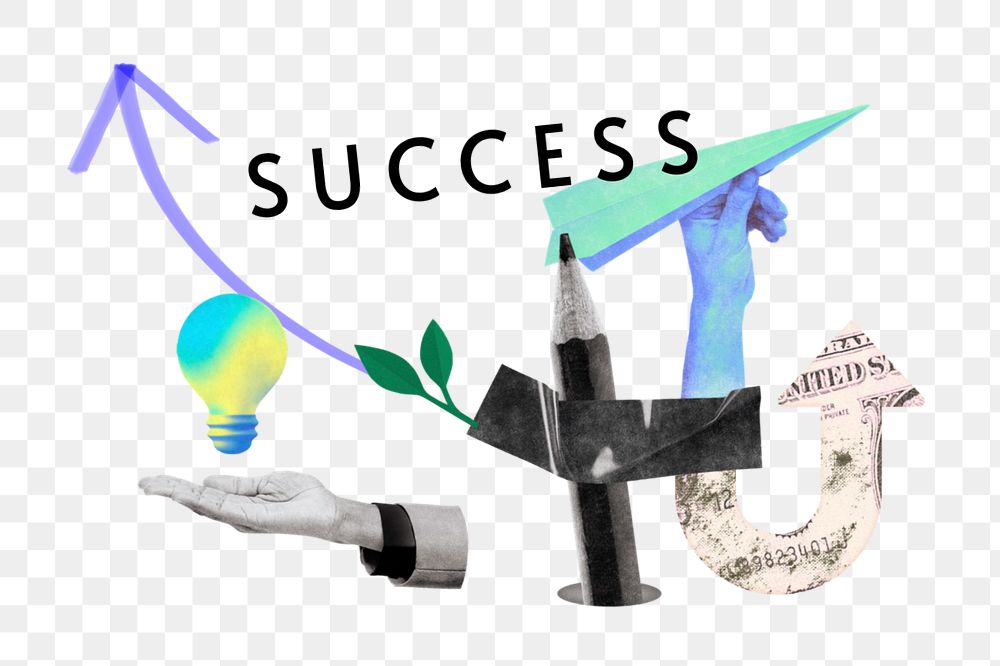 Success sticker, mixed media design with editable word