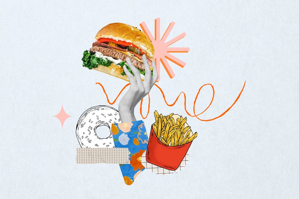 Fast food lover background, lifestyle collage remix, editable design