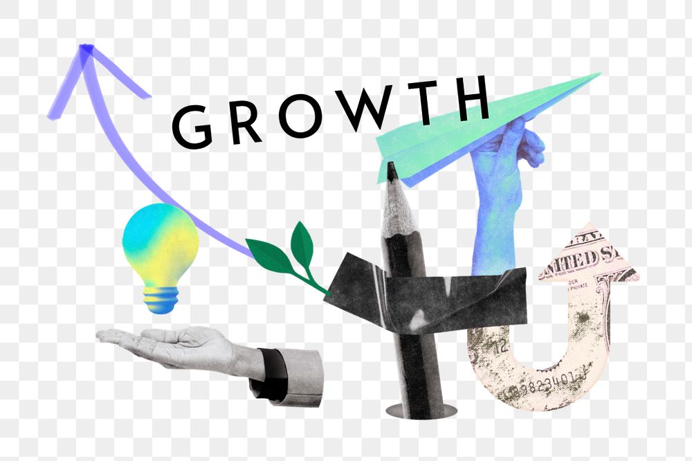 Growth sticker, mixed media design with editable word