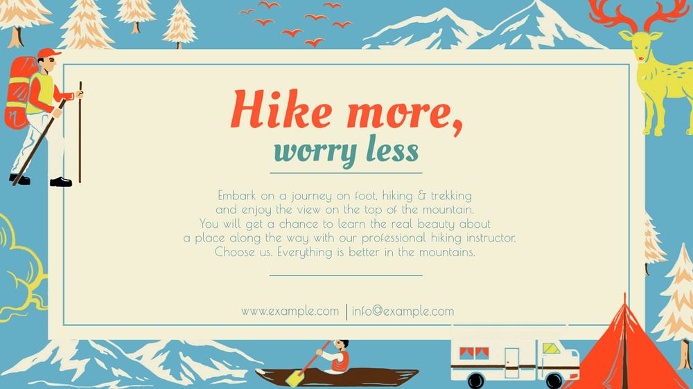 Mountain hiking blog banner template, editable text