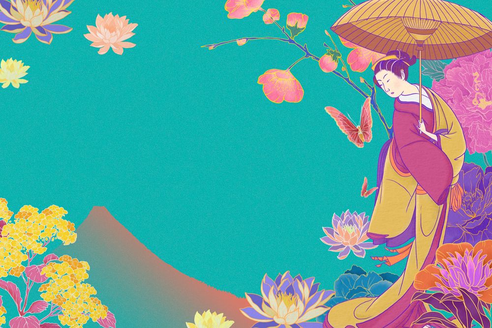 Customizable aesthetic vintage Japanese woman, ukiyo-e remix