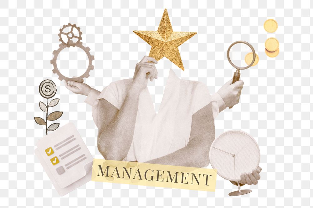 Management sticker, mixed media design with editable word