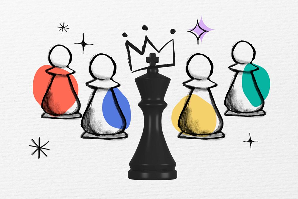 Chess pieces doodle, business teamwork, editable design