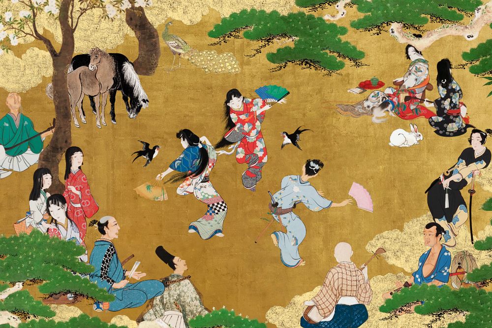 Editable Japanese traditional dance performance, ukiyo-e remix