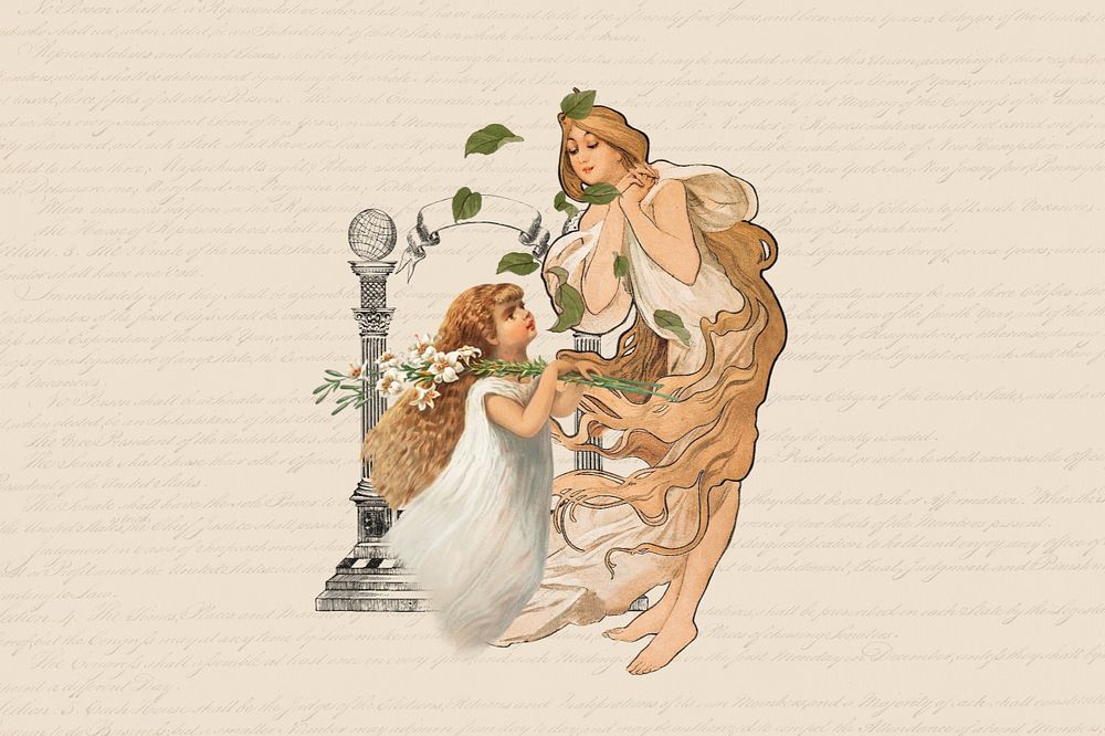 Vintage mother & child ephemera remix illustration, editable design