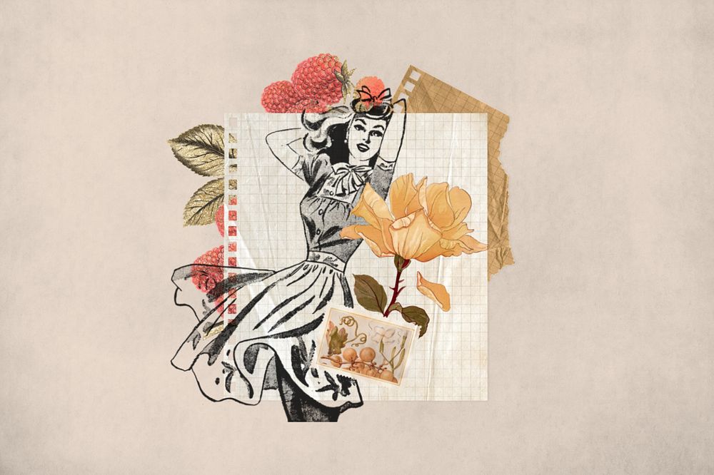 Vintage woman ephemera remix illustration, editable design