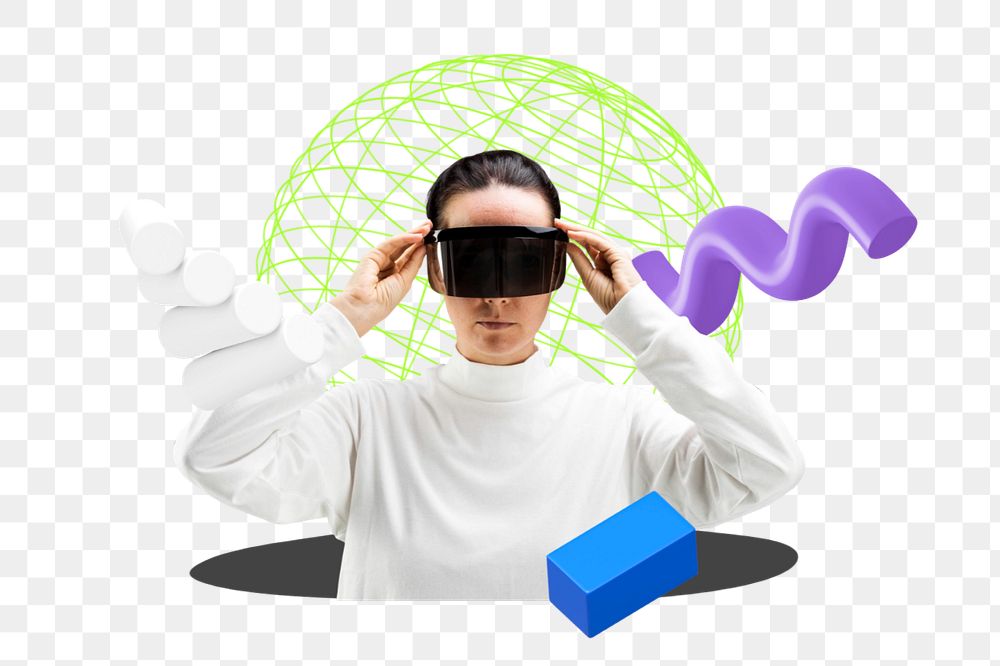 Woman experiencing VR sticker, editable remixed technology element design