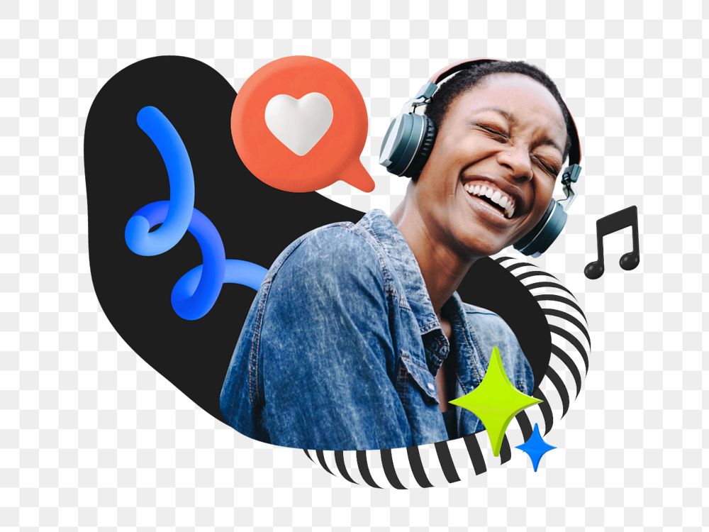 Woman listening to music sticker, editable remixed element design