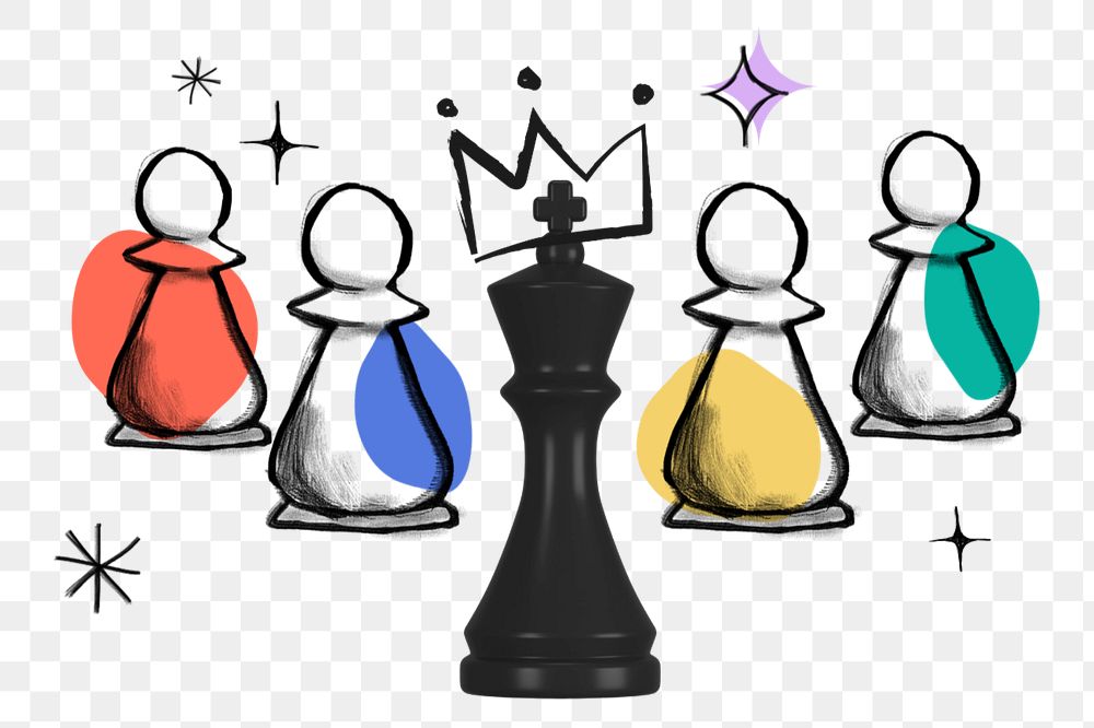 Chess pieces doodle, business teamwork, editable elements