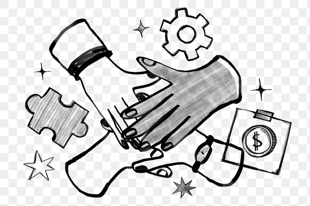 Diverse hands united, teamwork doodle, editable elements