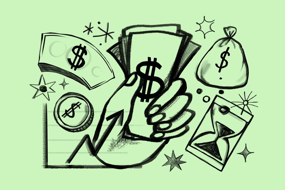 Investor's hand holding money, business investment doodle, editable design