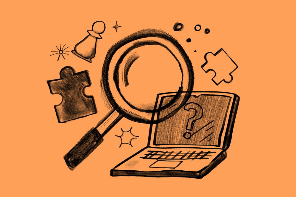 Employees selection, magnifying glass doodle, editable design