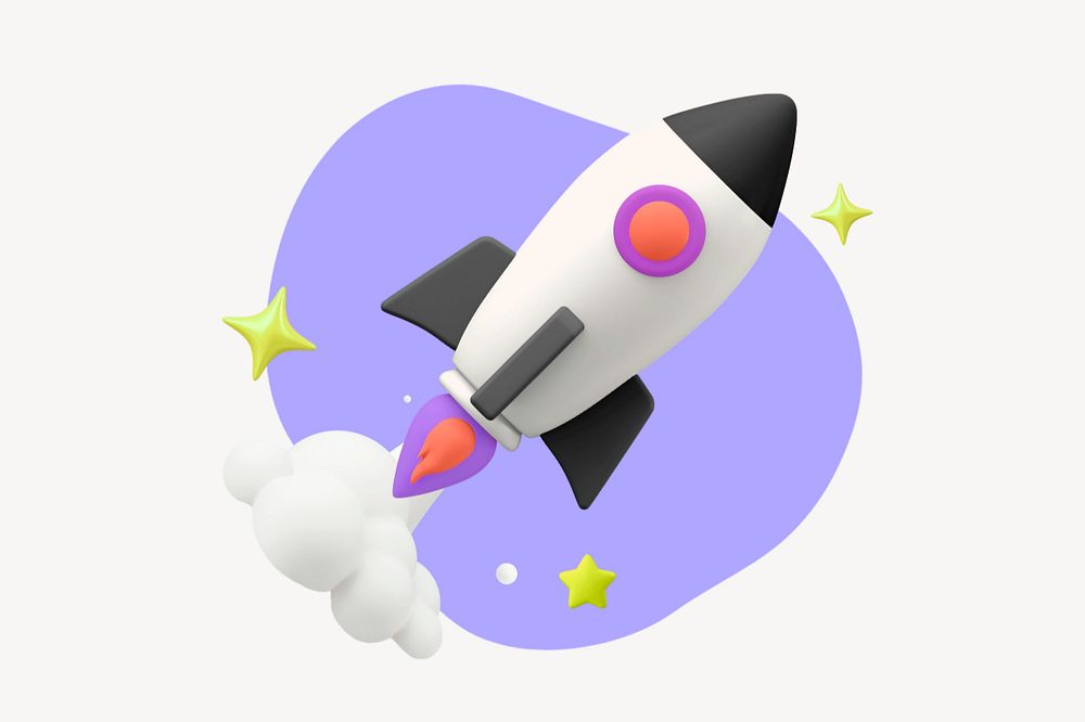 3D launching rocket, editable startup business design