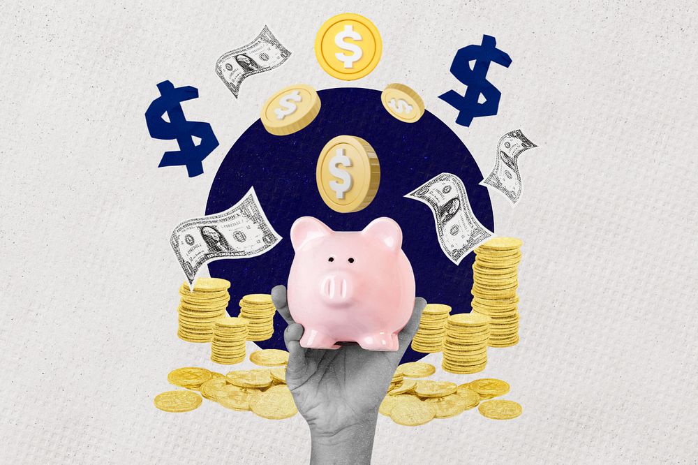 Piggy bank saving, editable design presentation background