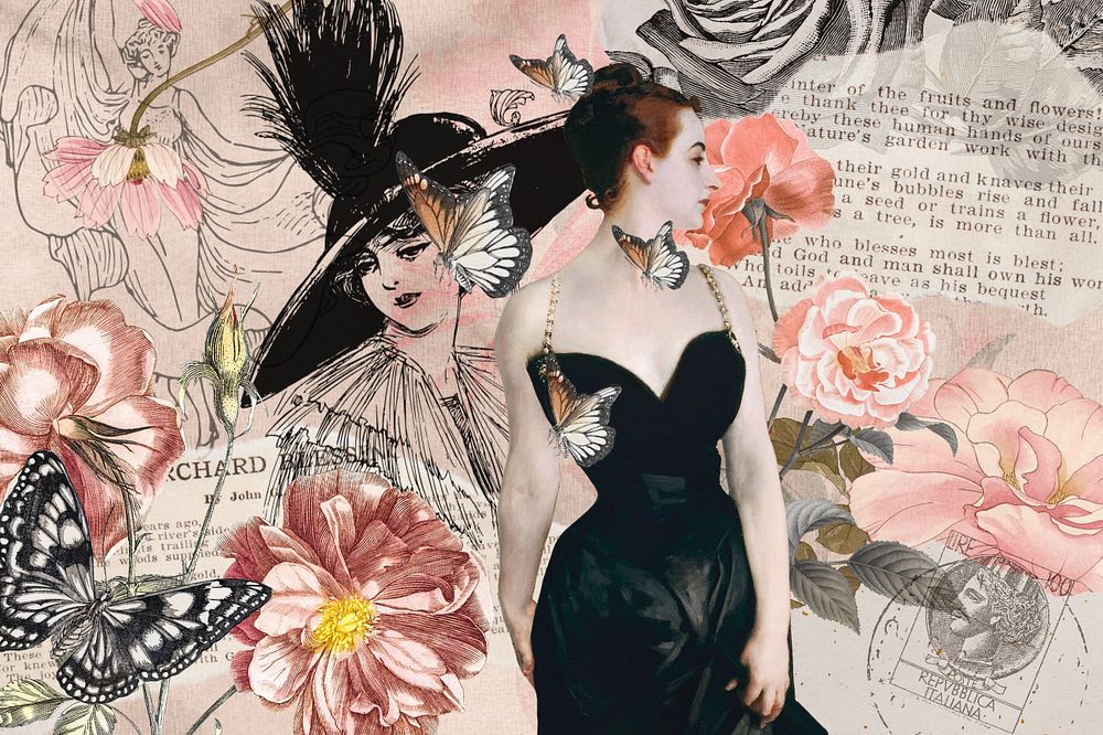 Vintage woman ephemera remix background