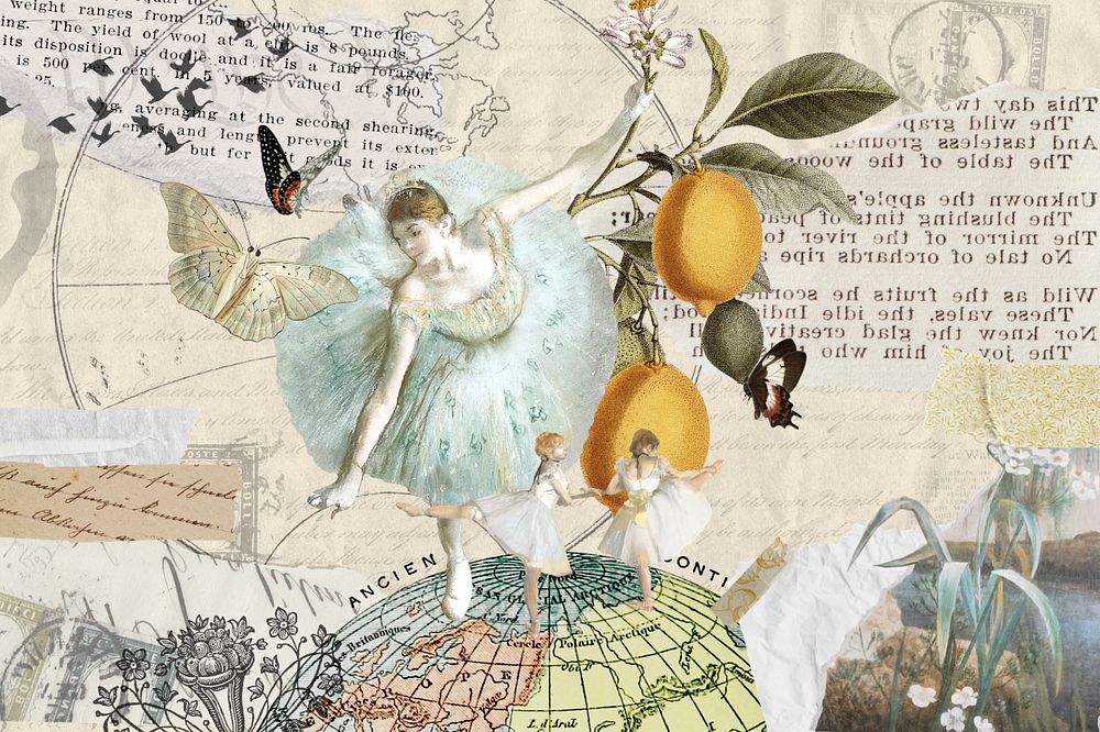 Vintage ballerina ephemera remix background