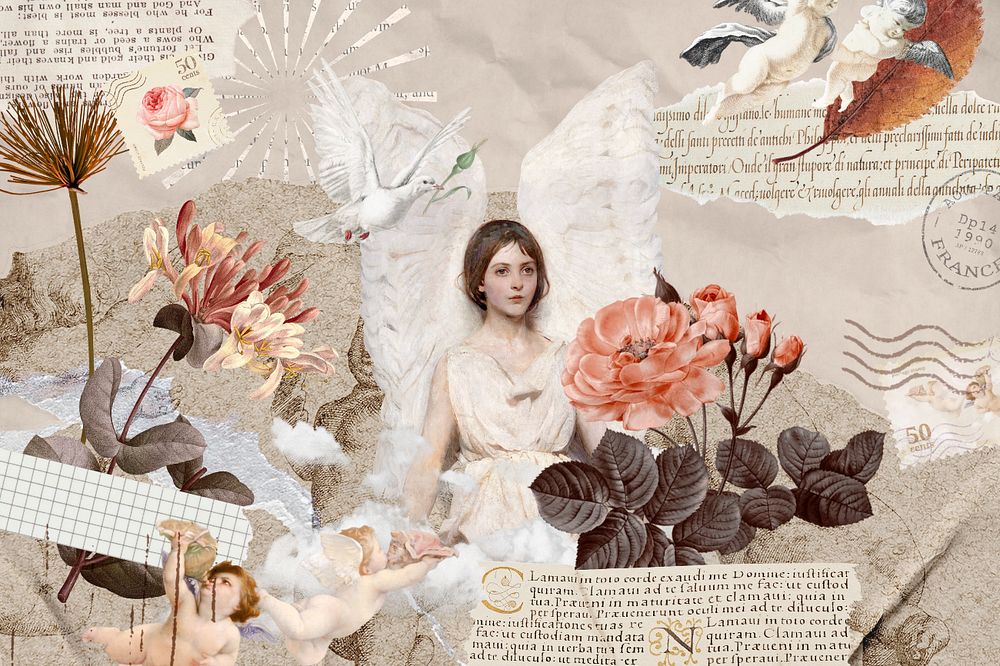 Vintage angel ephemera remix background