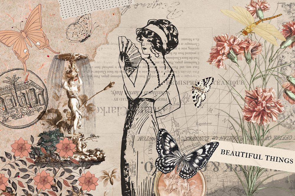 Vintage lady ephemera remix background