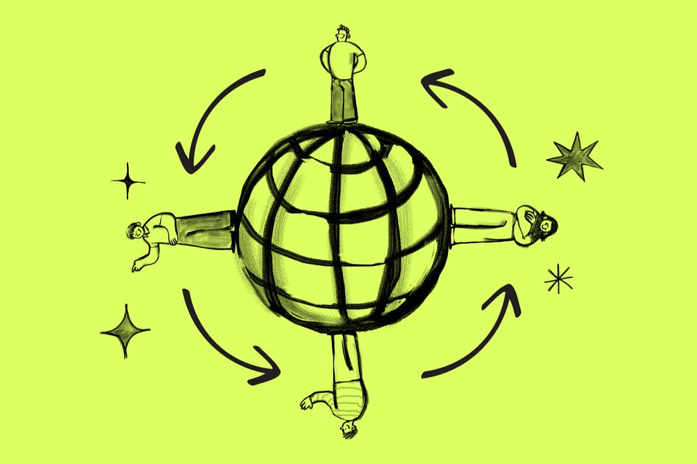 Grid globe, global connection doodle, editable design