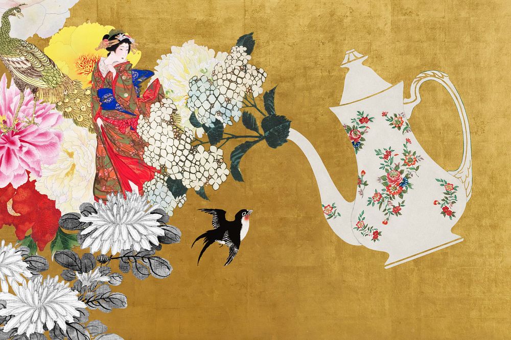 Editable vintage Japanese woman, ukiyo-e remix