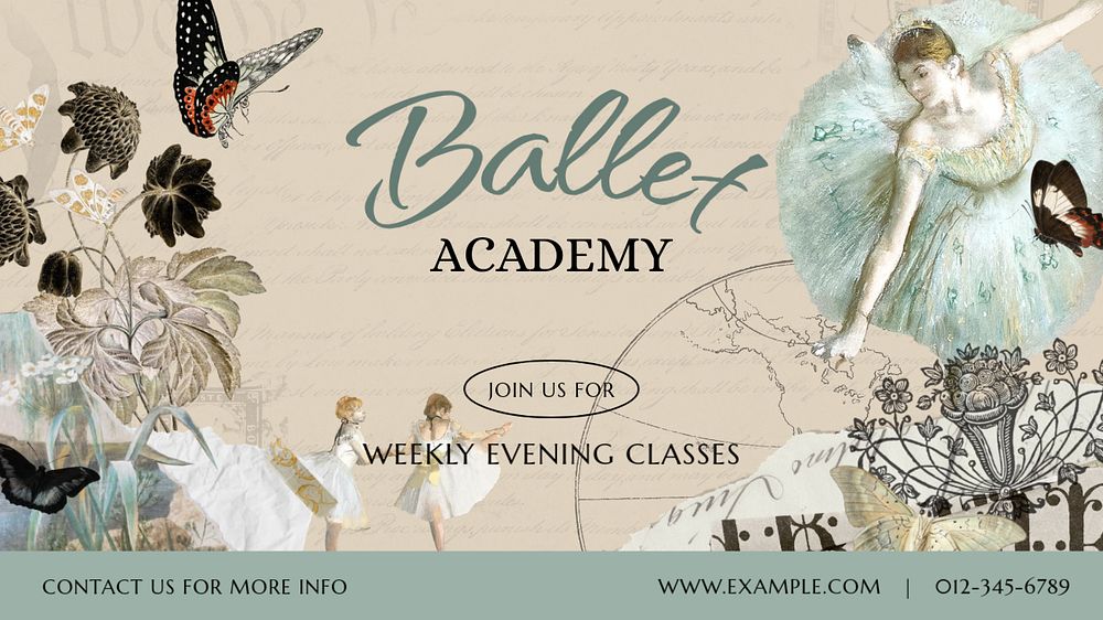 Ballet academy blog banner template, vintage ephemera remix