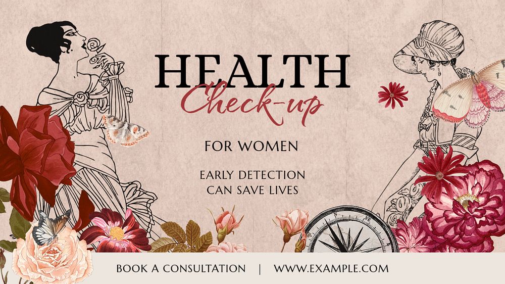 Health checkup Facebook cover template, vintage ephemera remix