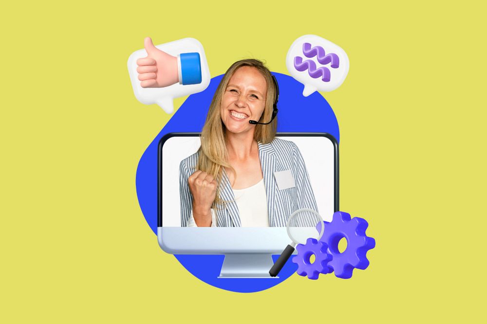 Happy call center woman, editable 3D customer service remix