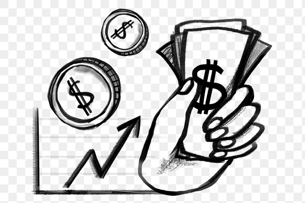 Investor's hand holding money, business investment doodle, editable elements