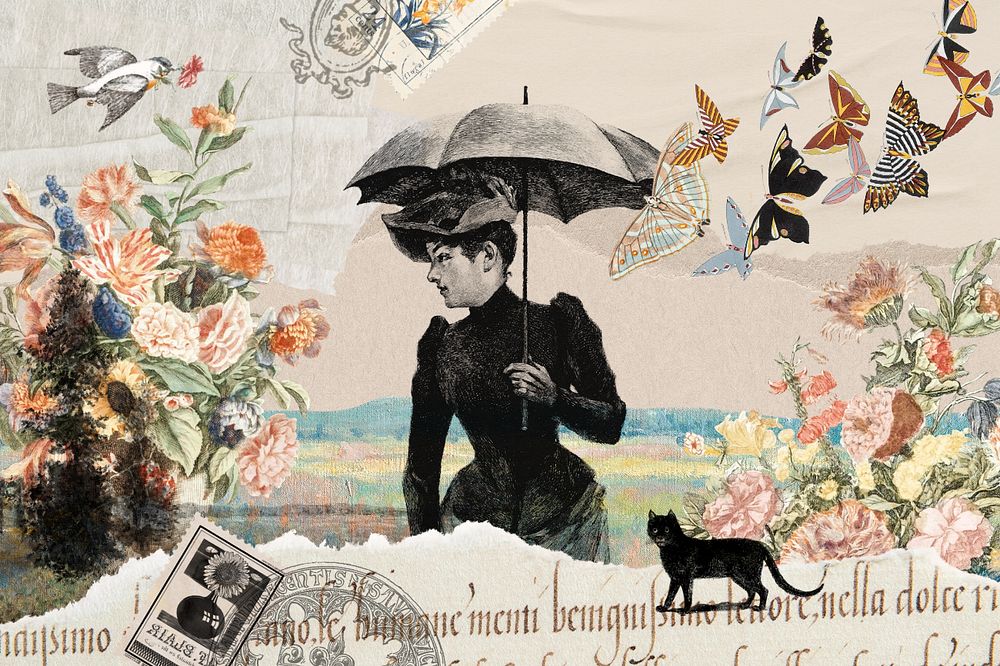 Vintage lady ephemera remix background