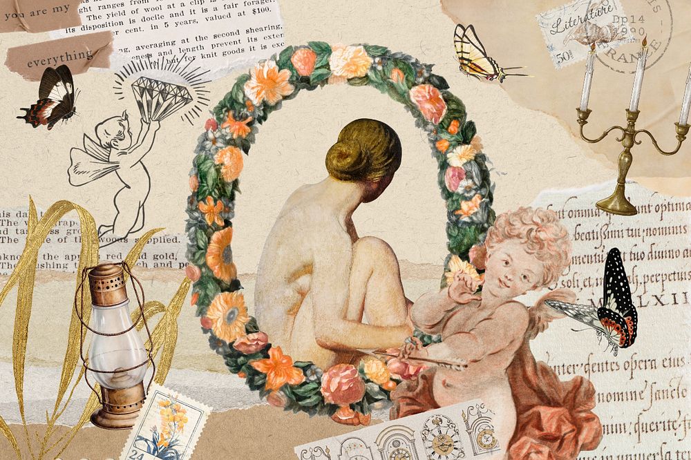 Vintage woman ephemera remix background