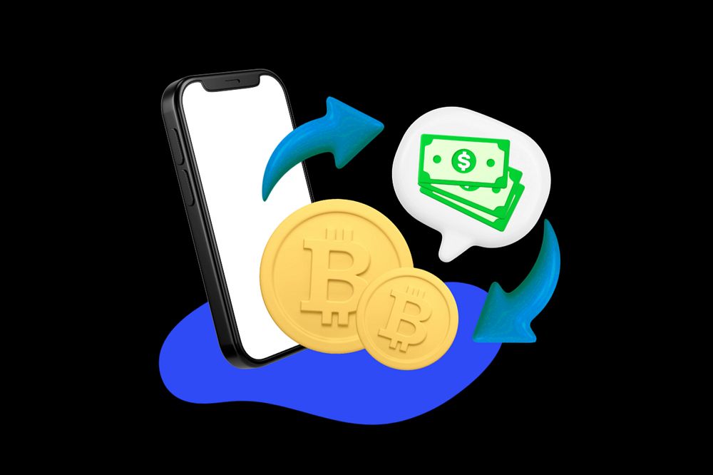 3D cryptocurrency trading smartphone, editable finance remix