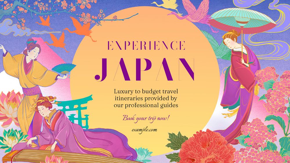 Japan travel blog banner template, editable Ukiyo-e art remix design