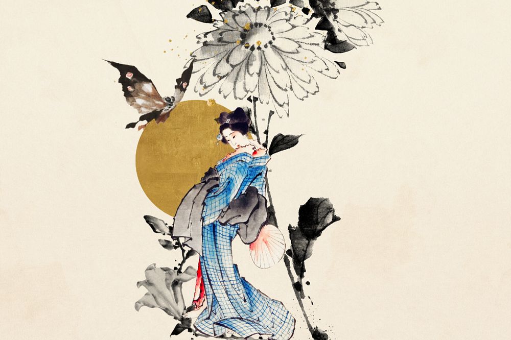 Customizable vintage Japanese woman, ukiyo-e remix