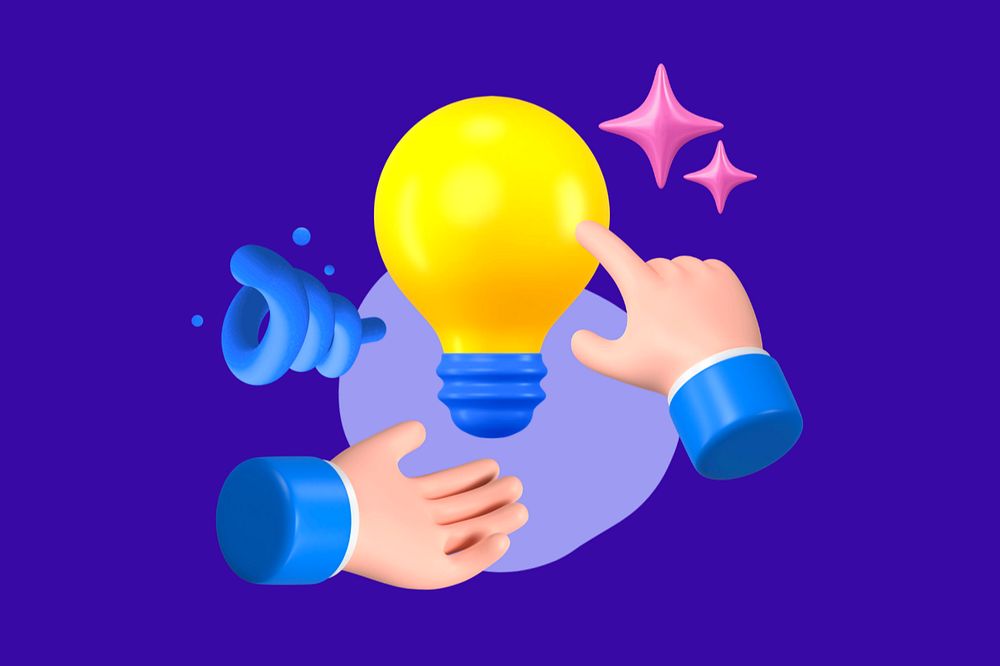 3D hands presenting creative light bulb, editable design