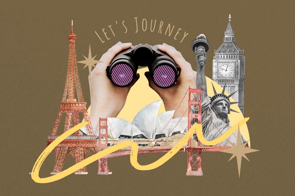 Editable traveler background, lifestyle collage remix