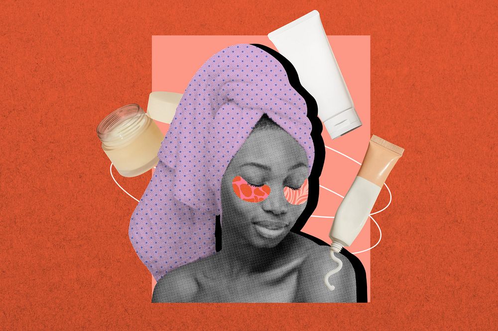 Skincare routine, lifestyle collage remix, editable background