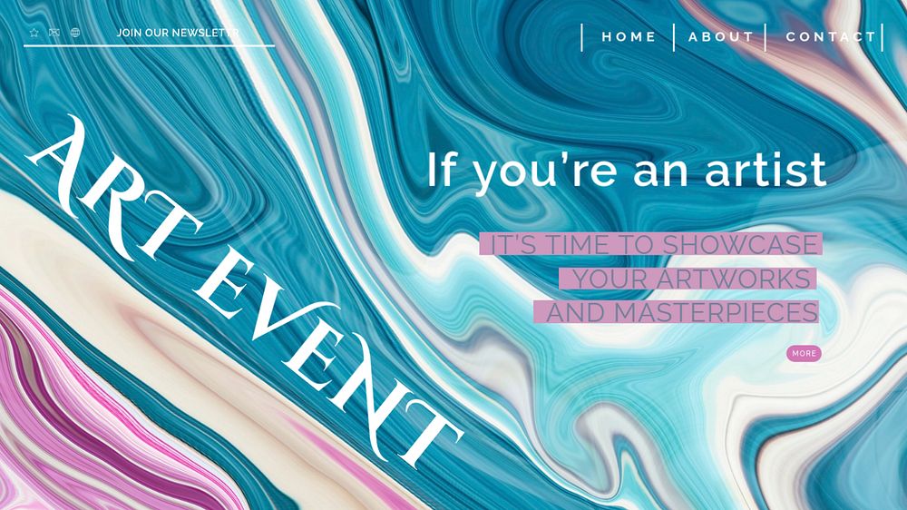 Art event presentation template, blue fluid art design  