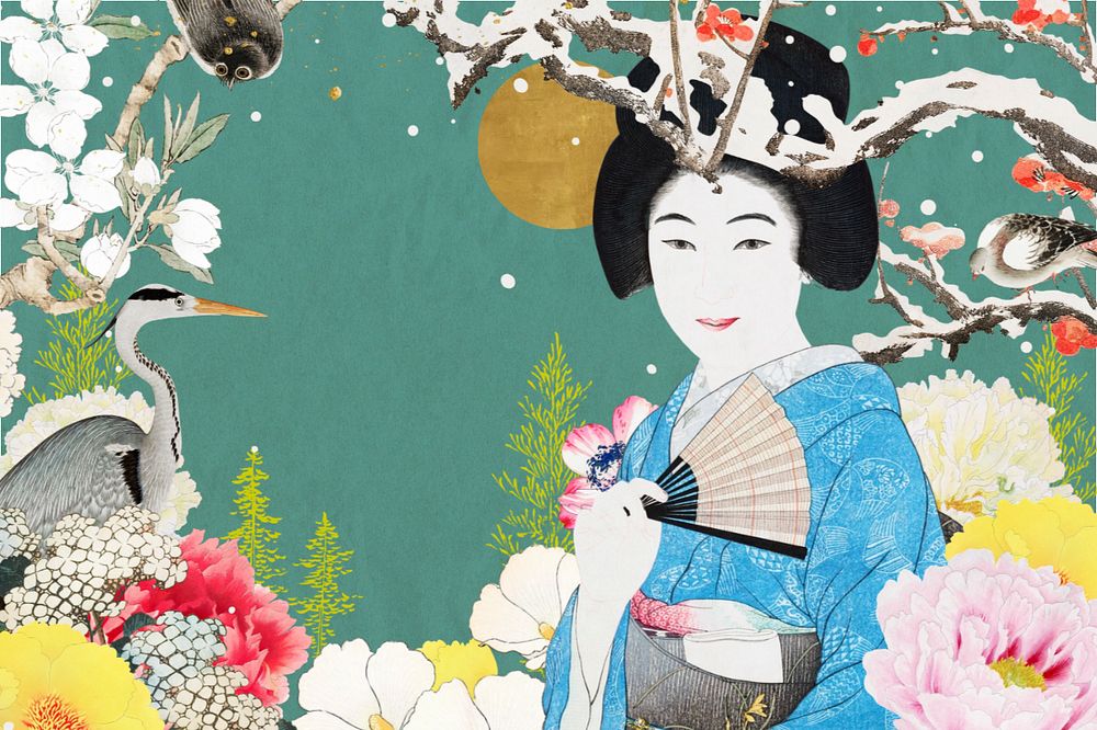 Editable vintage Japanese woman, ukiyo-e remix