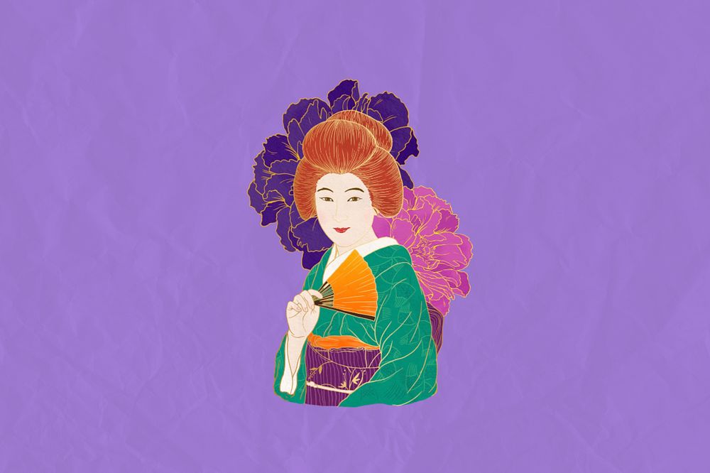 Editable aesthetic vintage Japanese woman, ukiyo-e remix