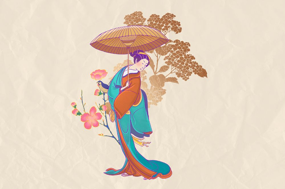 Customizable aesthetic vintage Japanese woman, ukiyo-e remix