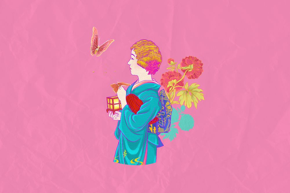 Editable aesthetic vintage Japanese woman, ukiyo-e remix