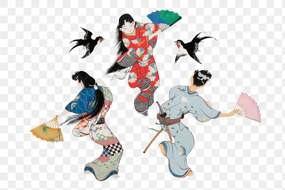 Customizable vintage Japanese traditional dance element, ukiyo-e remix