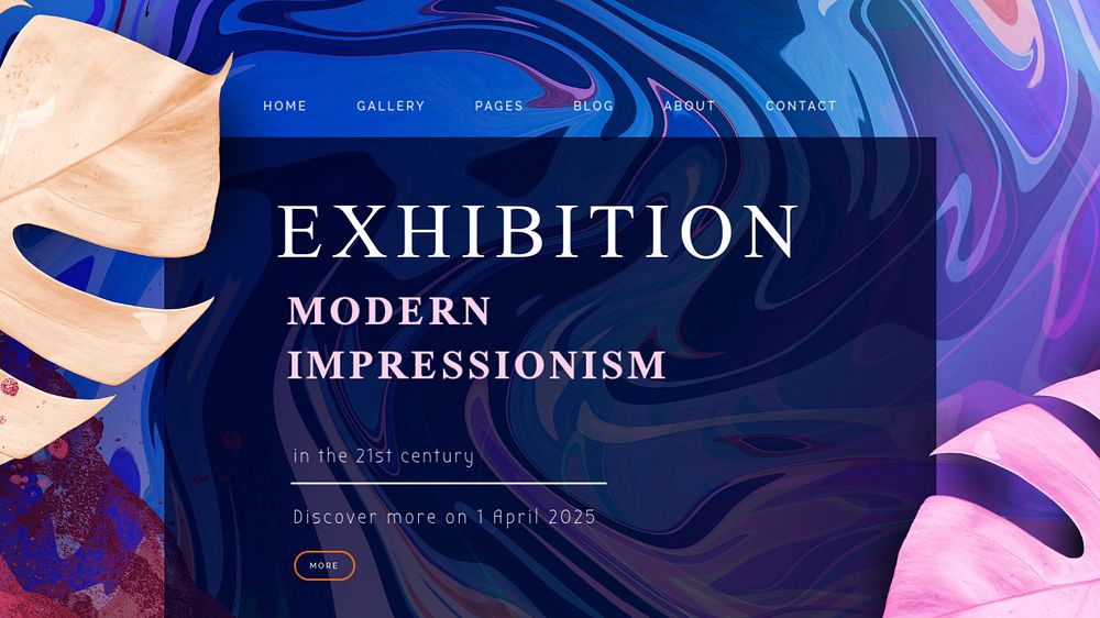 Blue exhibition blog banner template, art exhibition design