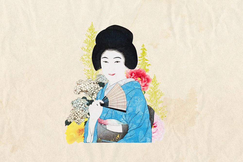 Customizable vintage Japanese woman, ukiyo-e remix