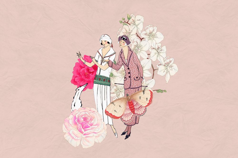 Floral ladies ephemera remix illustration, editable design