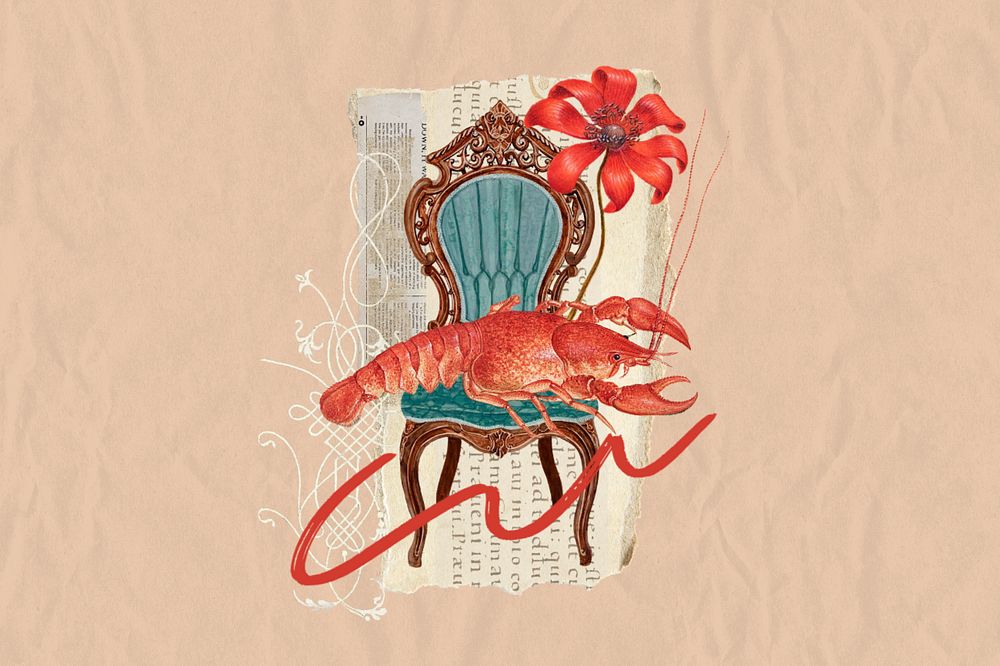 Crayfish ephemera remix illustration, editable design