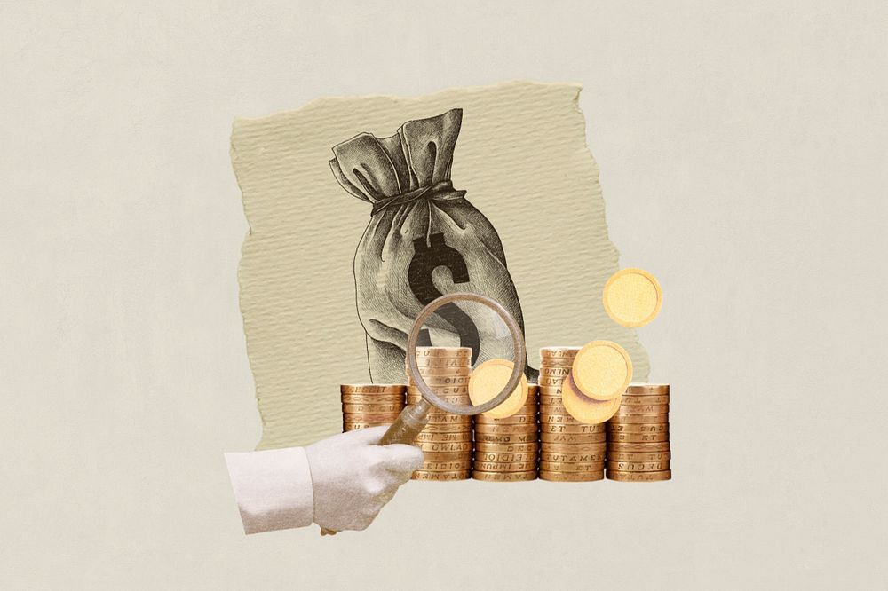 Money bag ephemera investment remix illustration, editable design